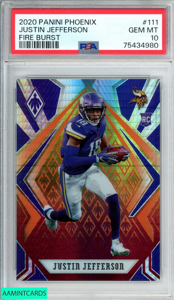 2020 PANINI PHOENIX JUSTIN JEFFERSON #111 FIRE BURST ROOKIE RC PSA 10 GEM MT 75434980